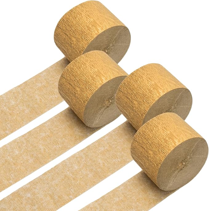 PIGETALE Crepe Paper Streamers 4 Rolls 328ft, Pack of Metallic Gold Party Streamers for Birthday Party Decorations Wedding Bridla Baby Shower Graduation Hanging Banner Decor (1.8Inch x 82Ft/Roll)