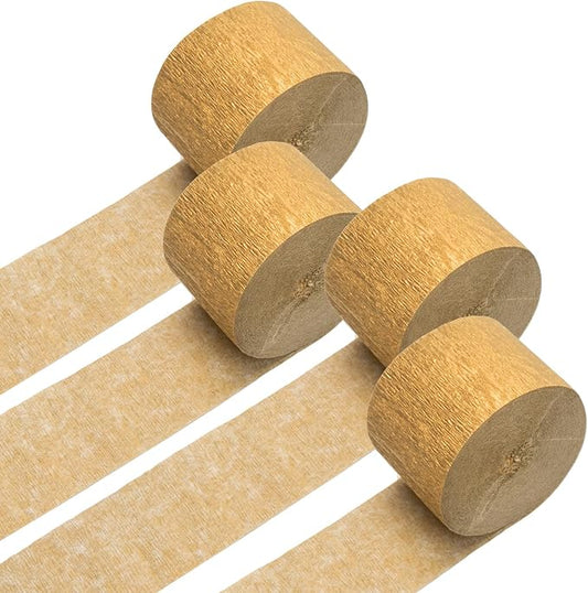 PIGETALE Crepe Paper Streamers 4 Rolls 328ft, Pack of Metallic Gold Party Streamers for Birthday Party Decorations Wedding Bridla Baby Shower Graduation Hanging Banner Decor (1.8Inch x 82Ft/Roll)