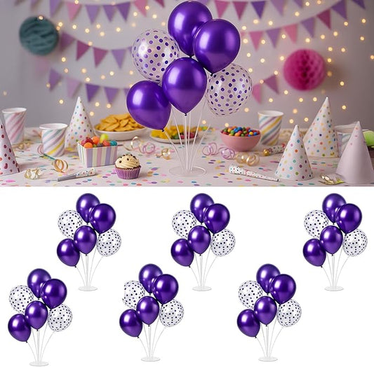6pcs Balloon Stands Kit Table Centerpiece Table Decorations for Anniversary Birthday Wedding Graduation Retirement Party Decorations (Purple)