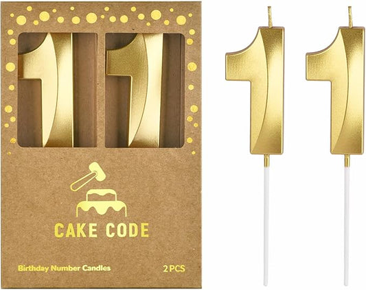 2.76 Inch Diamond Gold 11 Number Birthday Candles, Gold and Cake Number Candles for Party Celebration
