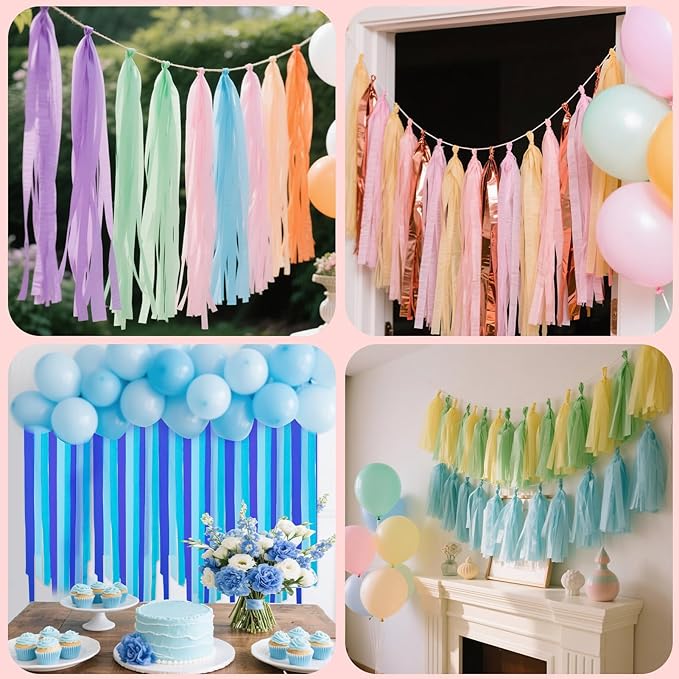 Crepe Paper Streamers, 8 Rolls Pastel Party Streamer for Spring Tea Party Decorations, Easter Wedding Bridal Baby Shower Decorations