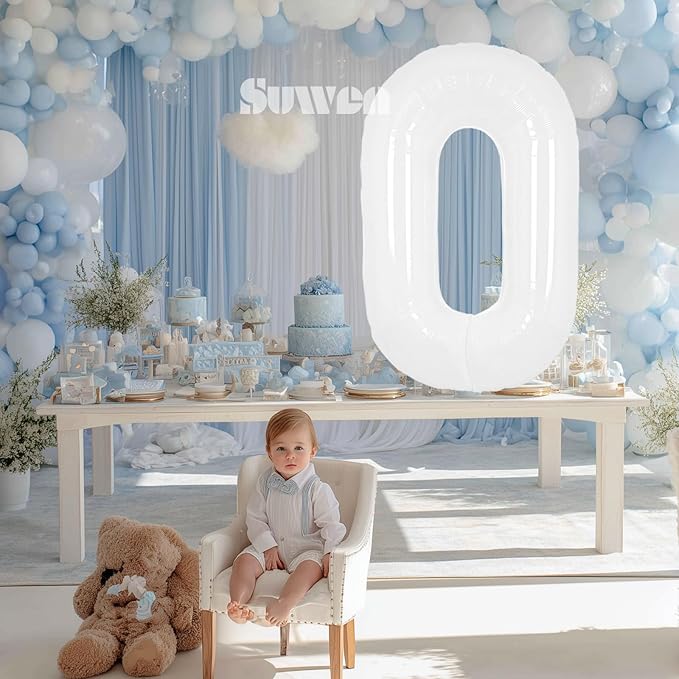 SUWEN 40 Inch White Large 0 Balloon Number Big Foil Helium Number Balloons 0-9 Giant Jumbo Happy 0th Birthday Party Decorations for Boy or Girl Huge Mylar Anniversary Party Supplies