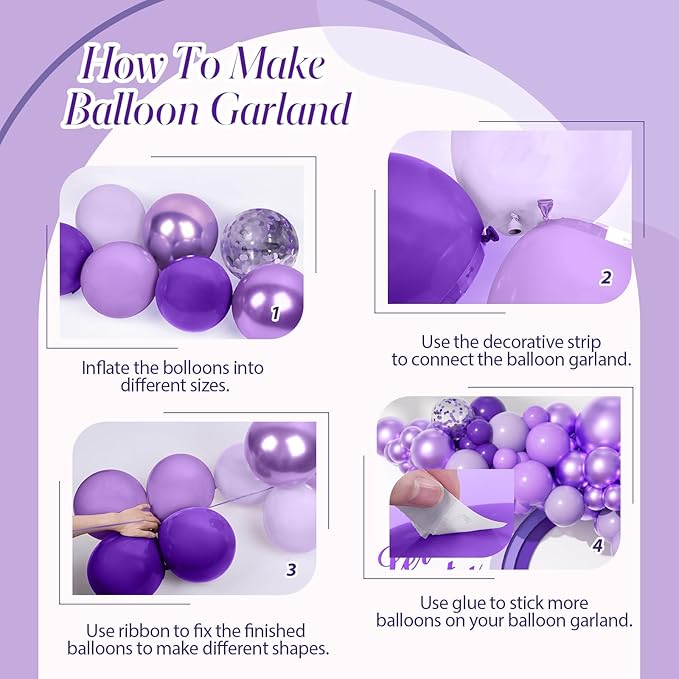 136pcs Purple Balloons Garland Arch Kit, 18 12 10 5 In Dark Light Metallic Purple Confetti Latex balloons Different Sizes for Purple Birthday Butterfly Wedding Baby Shower Party Decorations
