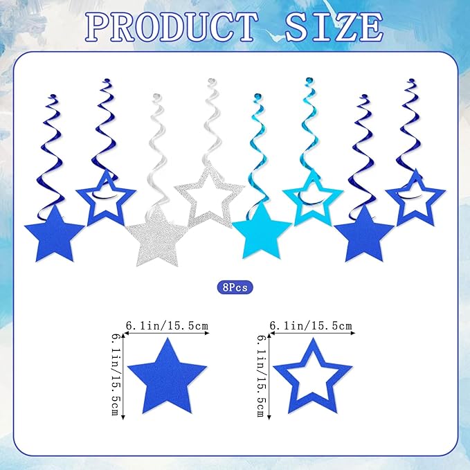 Blue Birthday Party Decorations, Happy Birthday Banner Triangle Flag Bunting Banner Garland 8PCS Glitter Star Hanging Swirls Streamers Birthdays Banner Sign Boys Girls Women Men Blue Party Supplies