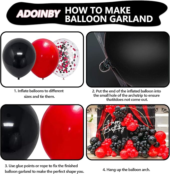 Red and Black Balloon Arch Kit, 140Pcs Different Sizes inch Black and Red Balloons and Confetti Party Balloon Garland Kit for Birthday, Wedding, Graduation, Anniversary, Prom Decorations