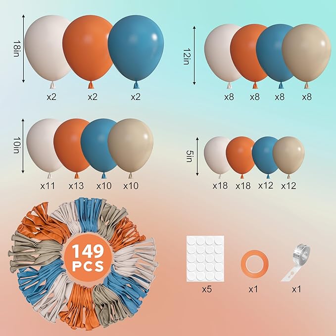 Ouddy Party 149Pcs Dusty Blue Burnt Orange Balloon Arch Garland Kit Different Sizes 18 12 10 5Inch, 6Pcs 18” Thanksgiving Sand Dark Teal Balloons for Wedding Birthday Party Decorations