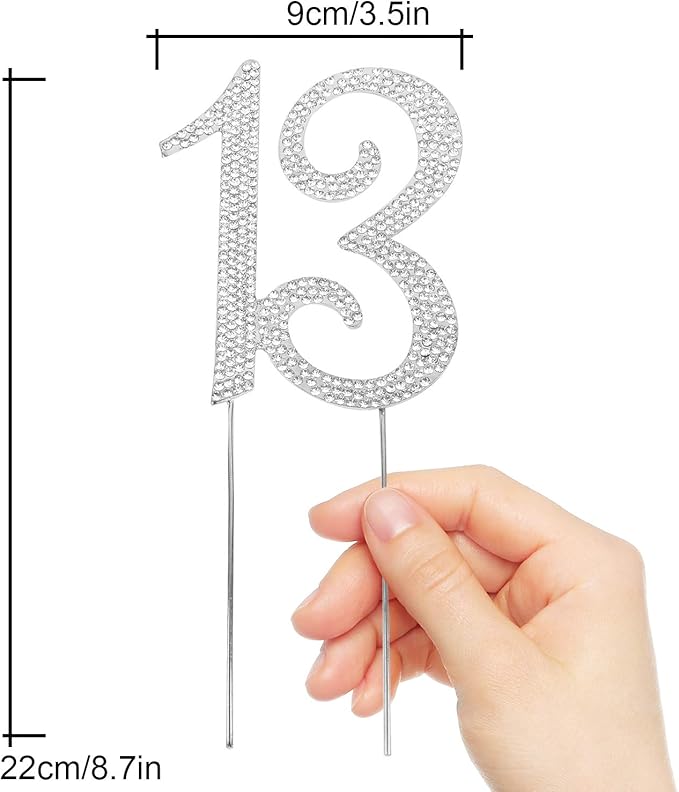 Bling Crystal Rhinestone 13 Birthday Cake Topper - Best Keepsake | 13th Party Decorations Silver