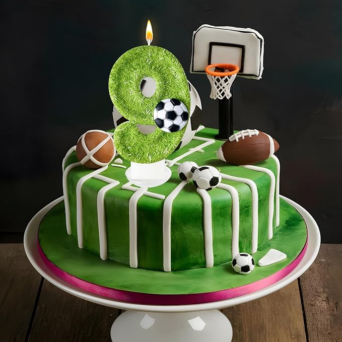 9th Birthday Candles，Soccer Birthday Decorations，Suitable for Girl and boy Cake Toppers, Wedding Cakes, Anniversaries, Party Celebrations, Birthday Decorations