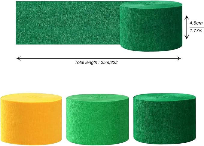 ZOOYOO Crepe Paper Streamers 6 Rolls 486ft, Green, Dark Green, Yellow Party Streamers Backdrop for Multiple Occasions