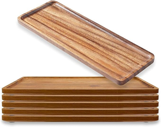 Linwnil Solid Wood Serving Platters and Trays of Natural Acacia Wood Log Charcuterie Boards,Cheese Board (6, 13.8" L x 5.5" W x 0.6" H)