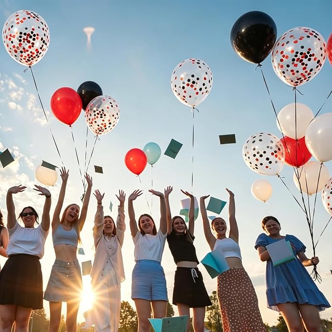 Red and Black Balloons White Black Red Confetti Balloon, 60 Pcs 12 Inch Latex Balloons with 1 Ribbon, for Wedding Bridal Shower Birthday Party Decorations