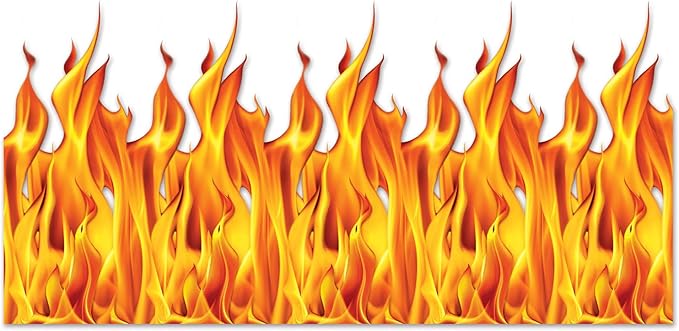 Beistle Plastic Flame Wall Backdrop, 4’ x 30’ – Photo Backdrop, Easy to Adhere Wall Covering, Party Decor, Burning Fire Photography Background for Birthdays, Holidays & Events