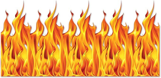 Beistle Plastic Flame Wall Backdrop, 4’ x 30’ – Photo Backdrop, Easy to Adhere Wall Covering, Party Decor, Burning Fire Photography Background for Birthdays, Holidays & Events
