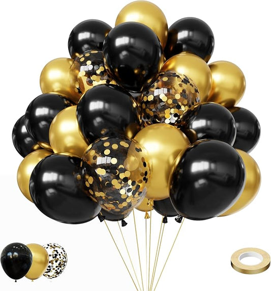 Black and Gold Balloons, 60Pcs Gold and Black Balloons, Black Gold Confetti Latex Balloons with 12in for Birthday, Wedding, Baby Shower, Graduation Party Decorations