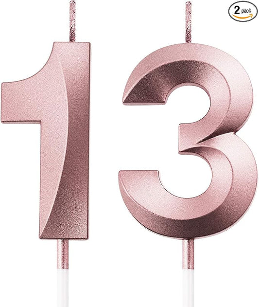 BBTO 13th & 31st Birthday Candles Number Candles Cake Topper Decoration for Birthday Wedding Anniversary Celebration Supplies(Rose Gold)