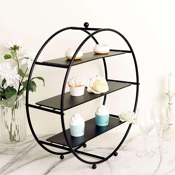 Efavormart 21" Matte Black Metal Tiered Cupcake Stand, 3 Tier Dessert Cupcake Holder Display Stand