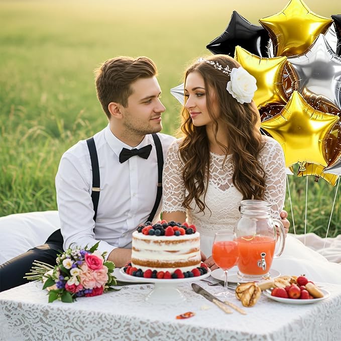 TONIFUL 15Pcs 18 Inch Large Gold Silver Black Star Shape Foil Balloons Big Stars Helium Mylar Ballons for Birthday Wedding Bridal Shower Anniversary Engagement Party Decorations Supplies
