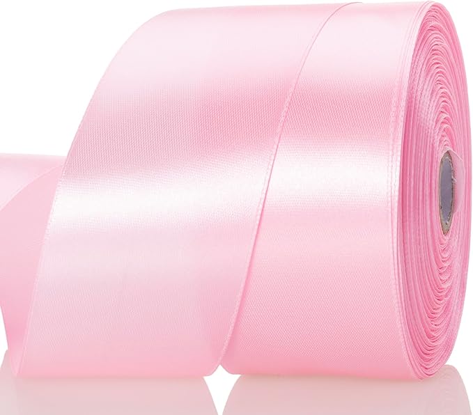 YASEO 2 Inch Pink Solid Satin Ribbon, 50 Yards Craft Fabric Ribbon for Gift Wrapping Floral Bouquets Wedding Party Decoration