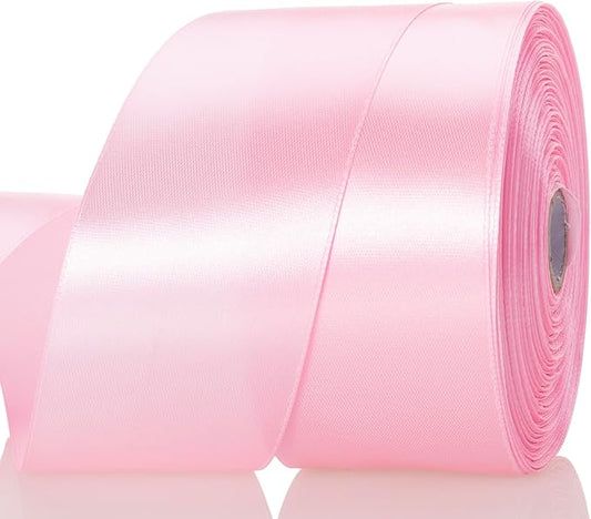 YASEO 2 Inch Pink Solid Satin Ribbon, 50 Yards Craft Fabric Ribbon for Gift Wrapping Floral Bouquets Wedding Party Decoration