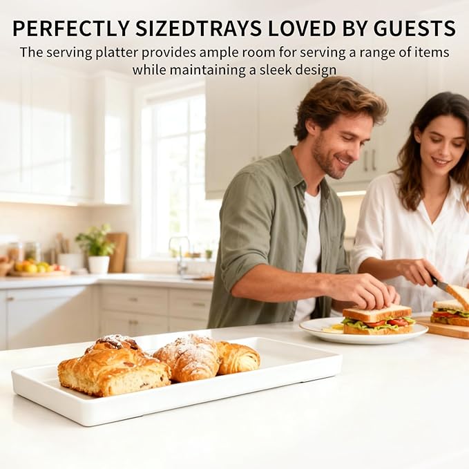 Plastic Serving Tray for Party Supplies Serving Platter for Food Reusable Platters for Catering Snack Fruit Charcuterie Appetizer Hosting Essentials (4pcs White, 13 × 4.7 in)