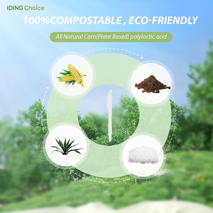 heavy duty 200 knives, 100% Compostable disposable utensils, Eco Friendly Silverware for Party, Wedding, Office, BBQ, Picnic
