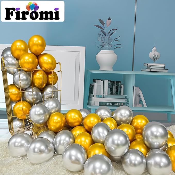 Firomi Metallic Silver Balloons 5-inch 100 Pack Helium Small-Medium Shiny Round Chrome Silver Thicken Latex Balloon for Wedding Birthday Party (with 2 Ribbons)