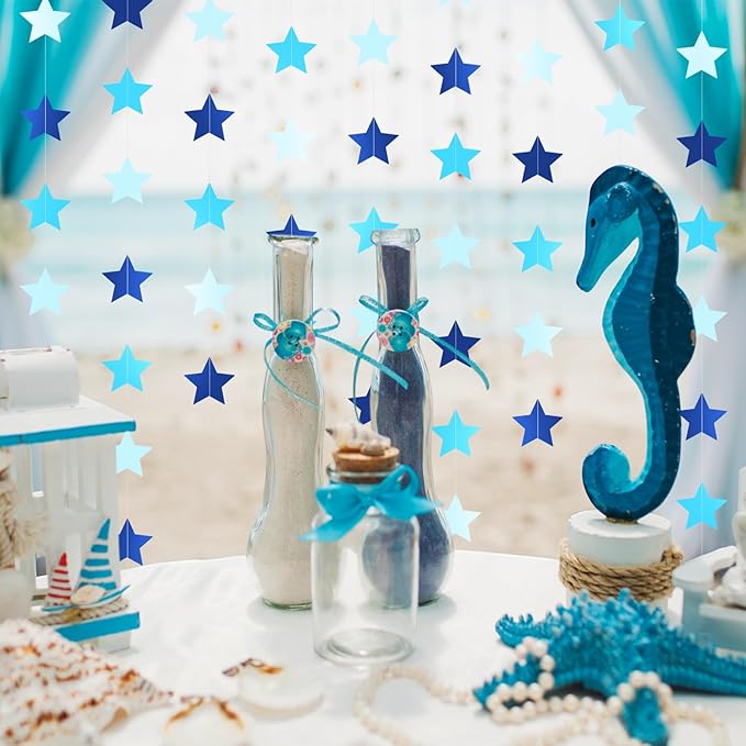 Patelai Glitter Star Garland Banner 2026 Graduation Decor 130 Feet Star Hanging Banner Twinkle Backdrop for Party Birthday Classroom Wedding Supplies(Ocean Blue)