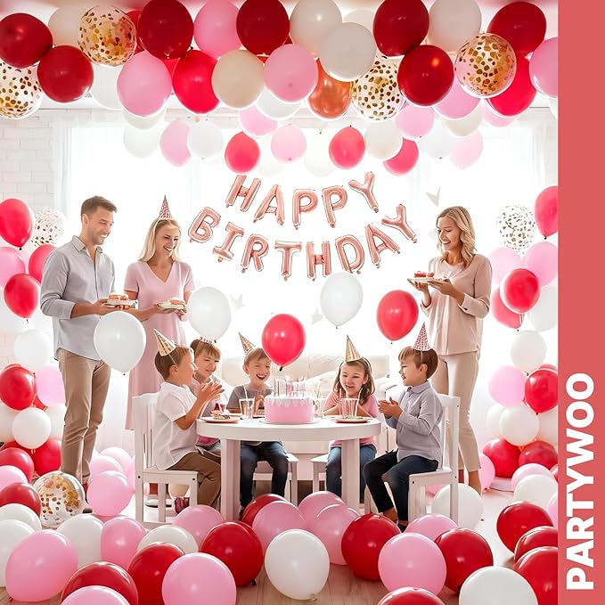 PartyWoo Pink and Red Balloons 66pcs 12 Inch Hot Baby Pink Matte Red White Gold Confetti Balloons for Valentine's Day Engagement Weedding Bachelorette Girl Princess Birthday Party Decorations