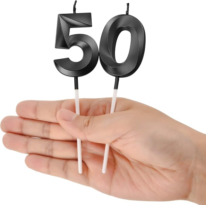 BBTO 50th Birthday Candles Number Candles Cake Topper Decoration for Birthday Wedding Anniversary Celebration Supplies(Black)
