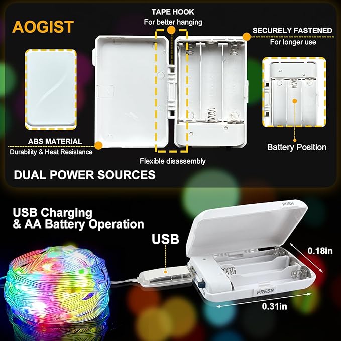 Aogist 2-Pack Color Changing 16ft 50LED Smart Fairy Lights with Music Sync APP Remote Control,USB/Battery Operated Waterproof Timer String Lights for Outdoor Christmas Wedding Bedroom Party Decor