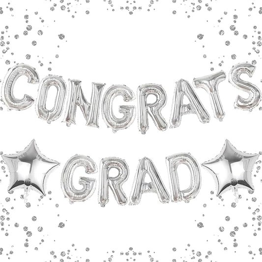 16 Inch Silver Congrats Grad Banner Balloons Congrats Grad Letters Balloons Graduation Decorations 2026 for Graduation Celebration Party Supplies