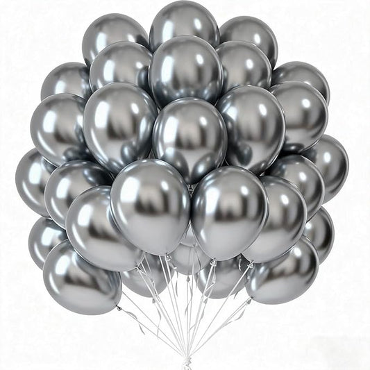 Metallic Silver Balloons 50 pcs 12 Inch Chrome Silver Latex Balloons for New Year, Wedding, Baby Shower, Gender Reveal, Easter, Anniversary, Birthday, Christmas Party Decoration