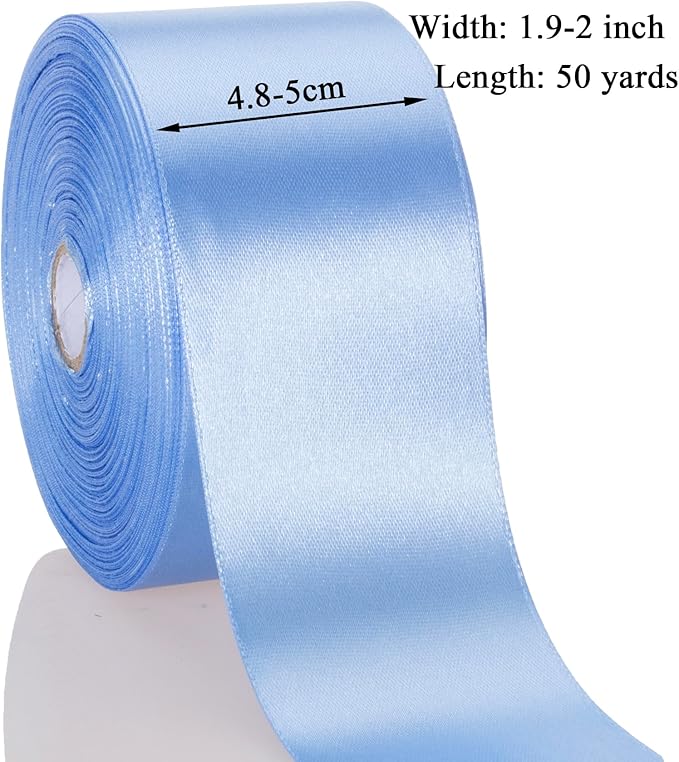 YASEO 2 Inch Sky Blue Solid Satin Ribbon, 50 Yards Craft Fabric Ribbon for Gift Wrapping Floral Bouquets Wedding Party Decoration