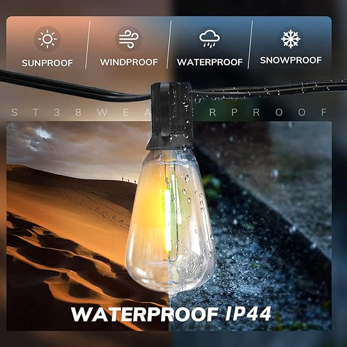 150FT LED Outdoor String Lights, Waterproof Patio Lights with 75+3 Edison Shatterproof Bulbs, Outside Hanging Light, Christmas Decorative for Patio, Cafe, Garden, Bar