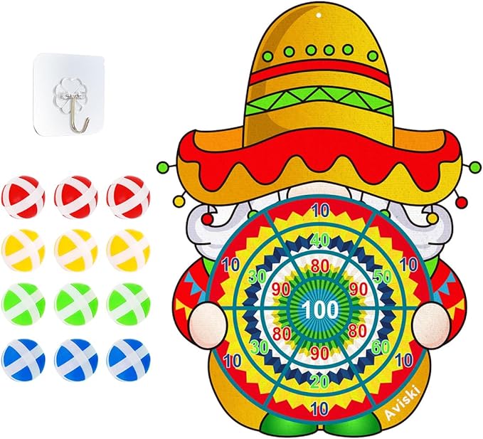 Cinco de Mayo Dart Board Set, Mexican Gnome Party Board with 12 Stick Balls, Hook, Kids Mexico Party Indoor Outdoor Games, Mexican Birthday Party Suppiles for Boys/Girls/Adults Fun