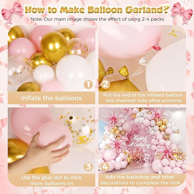 Pink and White Gold Balloon Arch Garland Kit 153pcs with Star, 22 18 12 10 5in Different Size Pink white Metallic Gold Confetti Balloons for Birthday Baby Shower Wedding Party Decorations