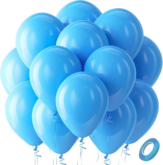 Bezente Blue Balloons Latex Party Balloons - 100 Pack 12 inch Round Helium Light Blue Balloons for Bridal Shower Wedding Birthday Party Decorations