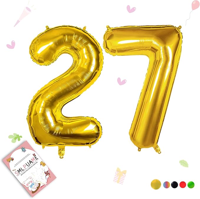 40 inch Number Balloon 0-9 Gold Large Number 27 Balloons,Digital Balloons for Birthday Party Celebration Decorations Supplies, Helium Foil Number Balloons for Wedding Anniversary