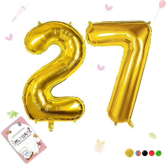 40 inch Number Balloon 0-9 Gold Large Number 27 Balloons,Digital Balloons for Birthday Party Celebration Decorations Supplies, Helium Foil Number Balloons for Wedding Anniversary