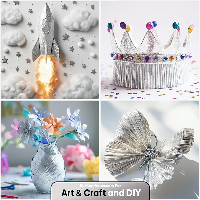 Captain Décor 4 Crepe Paper Streamers Rolls, 328ft Pack of 4 Silver Streamers for Party Decorations, Birthday Streamers, Party Streamers for Wedding Decoration (1.8 inch x 82 ft/Roll)…