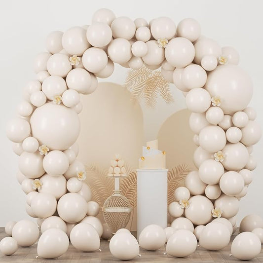 Voircoloria 90pack White Sand Balloons Different Size 18/12/10/5 Inch Sand White Balloon Garland Arch Kit for Wedding, Bridal, Baby Shower, Birthday, Graduation, Anniversary, Bachelorette Decorations