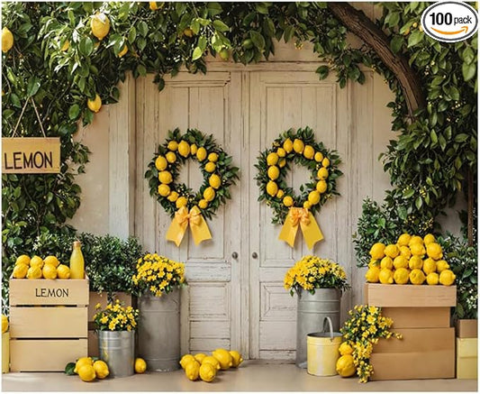 Kate 10x8ft Summer Lemonade Party Photography Backdrops White Wooden Door Farm Market Fresh Lemon Photo Background
