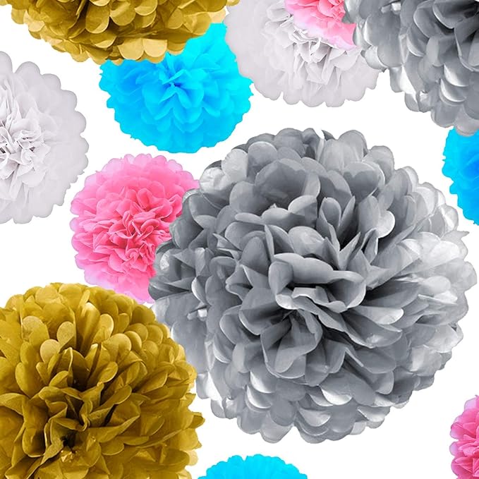 Lightingsky 10pcs Paper Tissue Pom Poms DIY Flowers Ball for Wedding Party Home Decoration (10 inch, Gold)