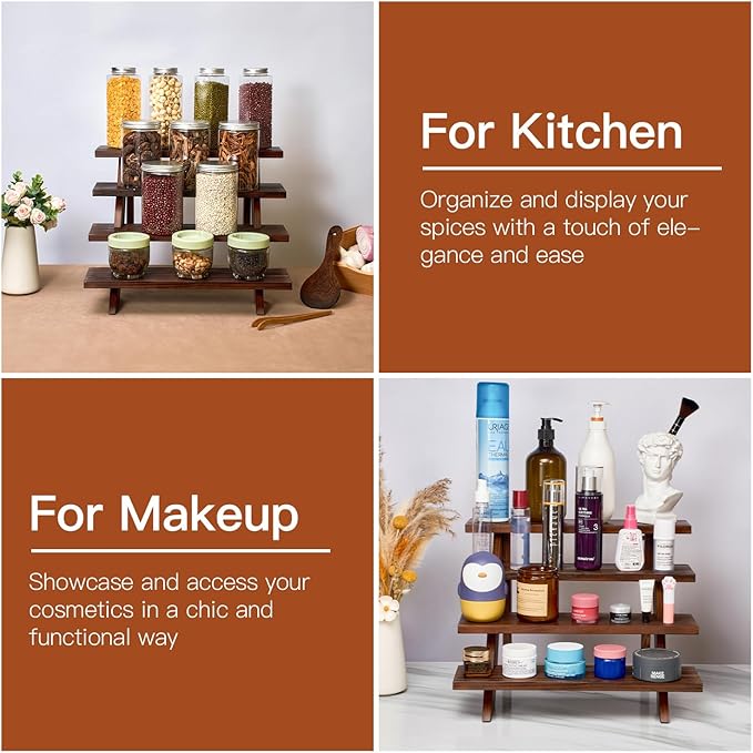 DAOYOUSKY Wooden Rustic Cupcake Stand for 24 Cupcakes, Stepped Wood Display Stand for Weddings, Tiered Party Table Display Riser for Food , Dessert, Cookie, Decor, Craft Show, Brown