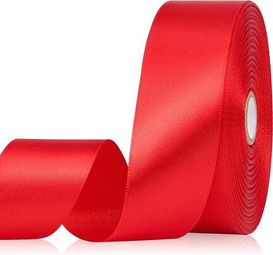 Red Ribbon 1-1/2 Inch, 60 Yards Christmas Red Satin Ribbon for Gift Wrapping, Fabric Ribbon for Flower Bouquet Crafts Wedding Christmas Valentine's Day