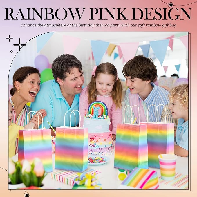 Humyoun 24 Pcs Pastel Gift Bags Pastel Rainbow Paper Treat Goodies Bags with Handles Candy Gifts Wrapping for Baby Shower Wedding Birthday Party Supplies