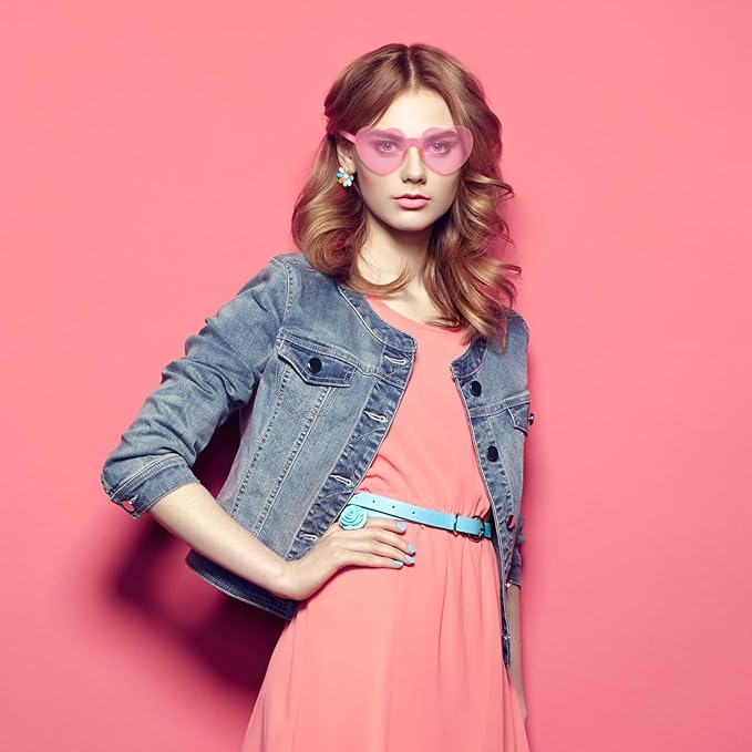 NACHLYNN 12 Pairs Pink Heart Sunglasses for Women Rimless Heart Shaped Sunglasses Candy Color Glasses for Party Favors