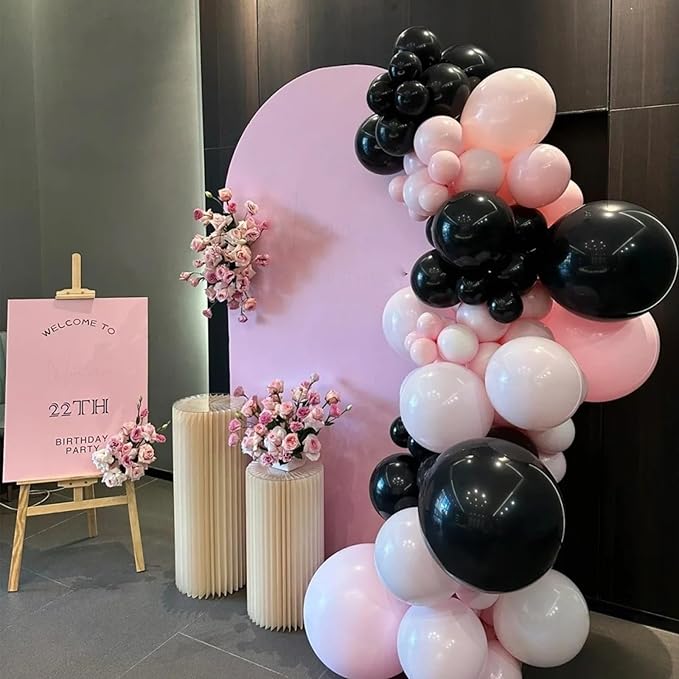 Paready Pink and Black Balloons, 30 Pcs 12 Inch Pastel Pink and Metallic Silver Latex Balloons for Birthday Baby Shower Engagement Anniversary Wedding Bridal Shower Party Graduation Decoration