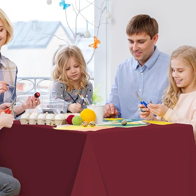 3Pcs Burgundy Tablecloth,Disposable Plastic Tablecloths,Waterproof Wine Red Rectangle Table Cover for Graduation Birthdays Weddings Anniversary Party Decorations,54 x 108 Inch