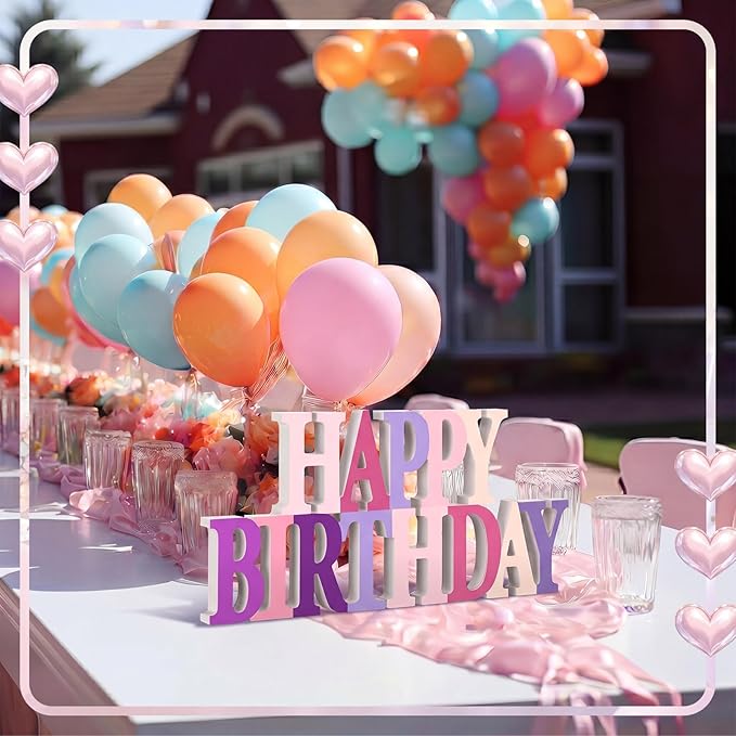 Novabright Happy Birthday Sign Centerpieces for Table Birthday Party Decorations for Women Bday Birthdays Themed Celebration Party Supplies(Pink and Purple,No Glitter)